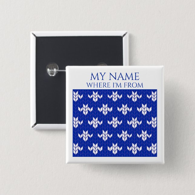 SCANDIA BLUE KNIT Square Name Tag Button (Front & Back)