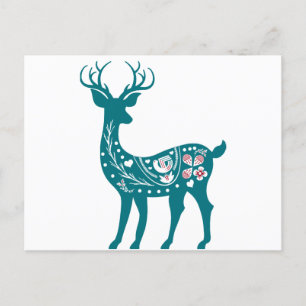 Scandia Christmas Red And Blue Nordic Deer Scandia Announcement Postcard
