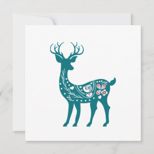 Scandia Christmas Red And Blue Nordic Deer Scandia Invitation