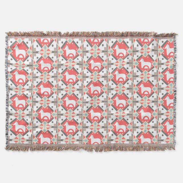 Scandia Horse Tiles Throw Blanket (Front)