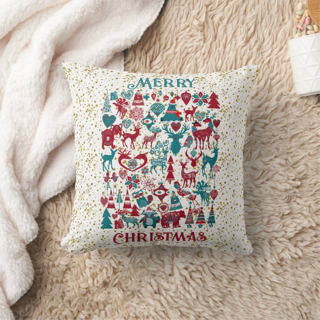Scandia Merry Christmas Symbols Nordic Scandinavia Cushion (Blanket)