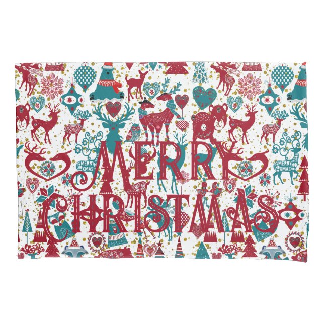 Scandia Merry Christmas Symbols Nordic Scandinavia Pillowcase (Front)