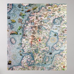 Scandinavia, detail from the Carta Marina Poster