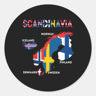 Scandinavia Flag Nordic Countries Maps Northern Eu Classic Round Sticker