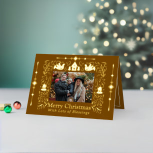 Scandinavia Folktale Christmas Photo Brown Foil Holiday Card