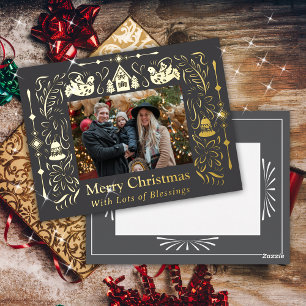 Scandinavia Folktale Christmas Photo Grey Foil Holiday Postcard