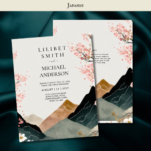 Scandinavia Japandi Wedding Theme Pink Black Invitation