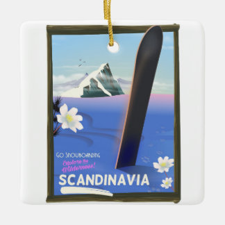 Scandinavia snowboard travel poster ceramic ornament