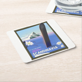 Scandinavia snowboard travel poster square paper coaster