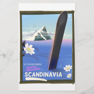 Scandinavia snowboard travel poster stationery