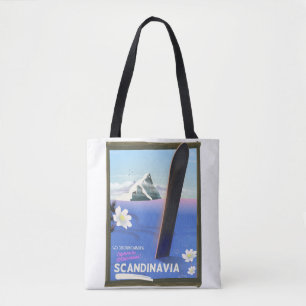 Scandinavia snowboard travel poster tote bag