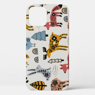 Scandinavian animals, floral, cute pattern. iPhone 12 case