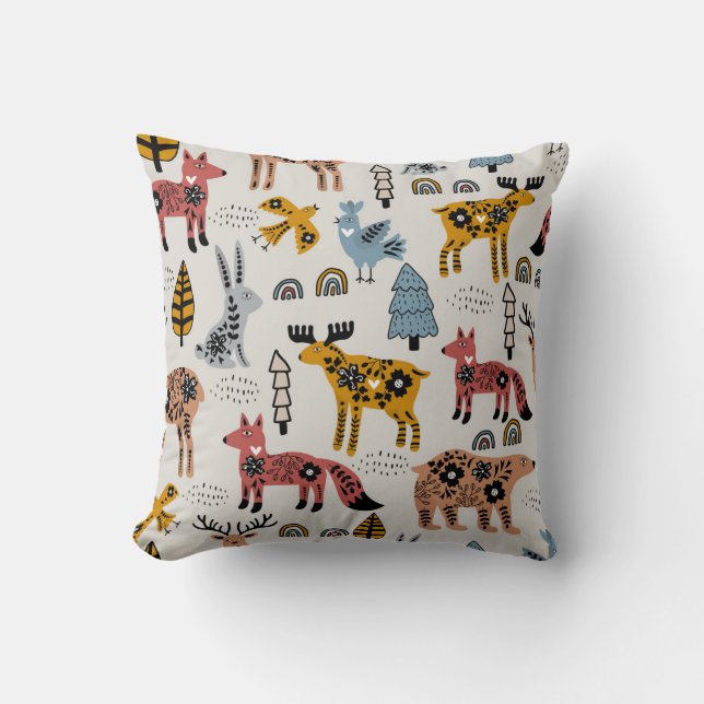 Scandinavian animals, floral, cute pattern. cushion (Front)
