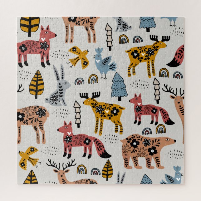 Scandinavian animals, floral, cute pattern. jigsaw puzzle (Vertical)