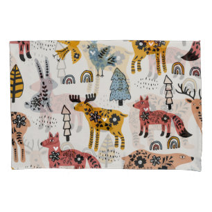 Scandinavian animals, floral, cute pattern. pillowcase