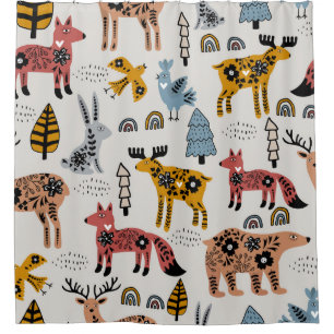 Scandinavian animals, floral, cute pattern. shower curtain
