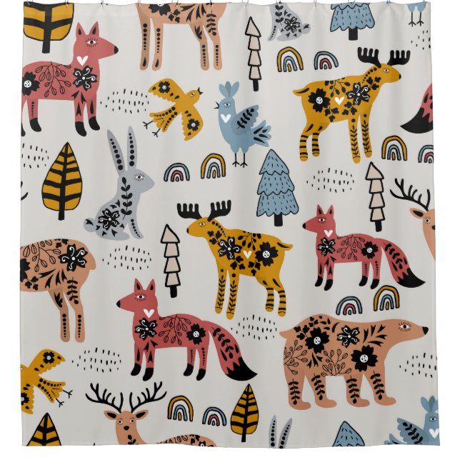 Scandinavian animals, floral, cute pattern. shower curtain (Front)