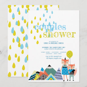 Scandinavian Art Couples Shower Invites Folk Foxes