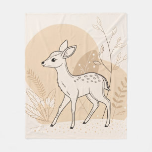 Scandinavian Baby Deer Line Art – Minimalist  Fleece Blanket