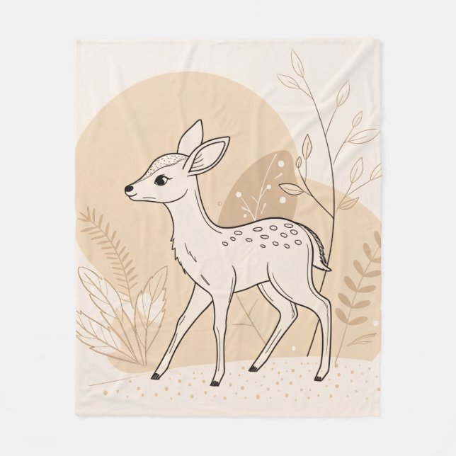 Scandinavian Baby Deer Line Art – Minimalist  Fleece Blanket (Front)