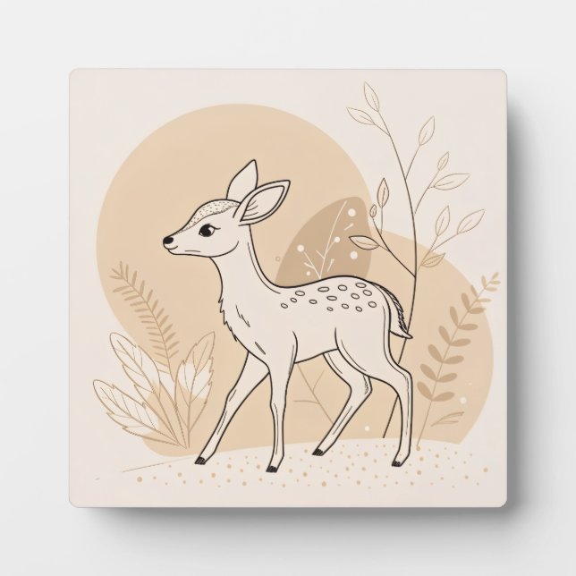 Scandinavian Baby Deer Line Art – Minimalist  Plaque (Front)