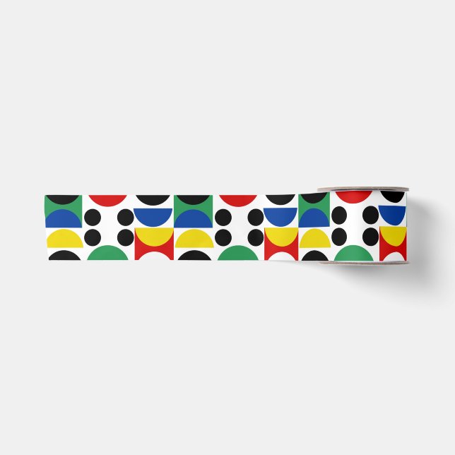Scandinavian Bauhaus Mid-Century Pattern Satin Ribbon (Front)