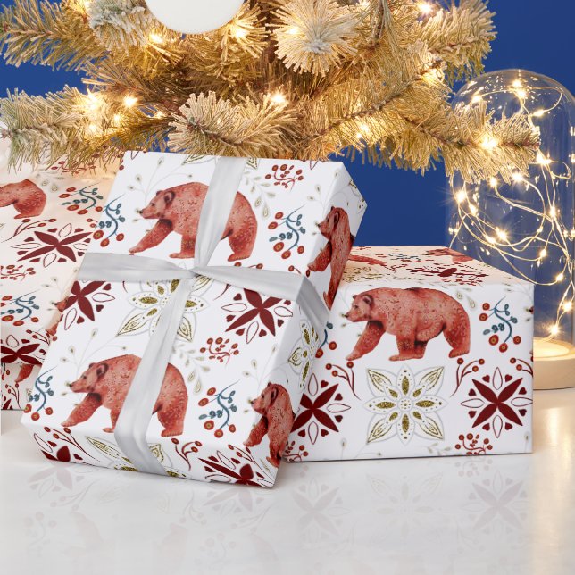 Scandinavian Bear and Kaleidoscope Pattern Wrapping Paper (Holidays)