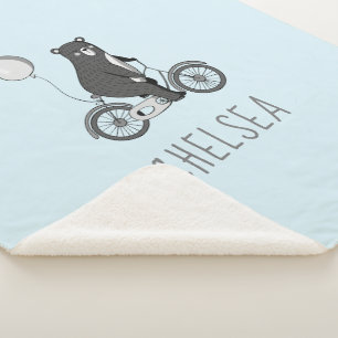 Scandinavian Bear on Bike Minimalist Blue   Sherpa Blanket