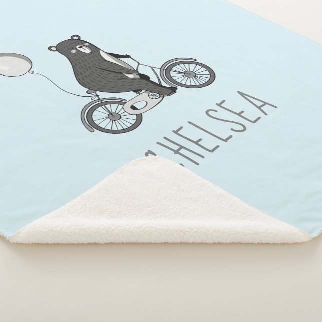 Scandinavian Bear on Bike Minimalist Blue   Sherpa Blanket (3/4)