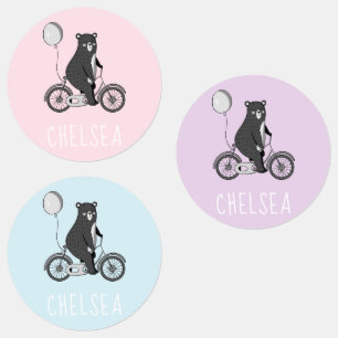 Scandinavian Bear on Bike Minimalist Pastels