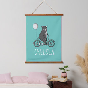 Scandinavian Bear on Bike Minimalist Personalised Hanging Tapestry