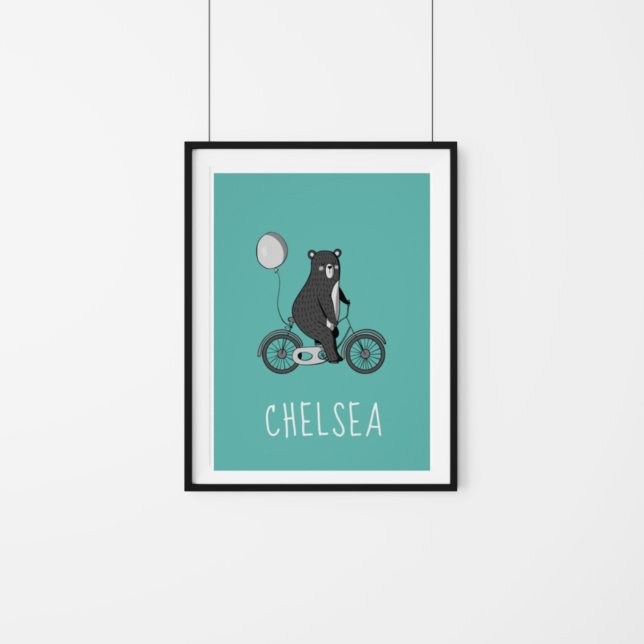 Scandinavian Bear on Bike Minimalist Personalised  Poster (Creator Uploaded)