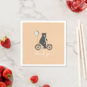 Scandinavian Bear on Bike Minimalist Thank You Napkin
