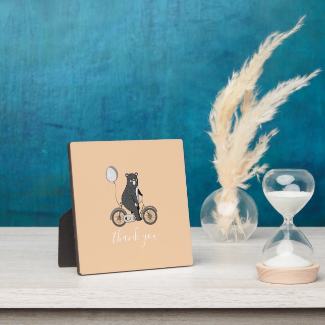 Scandinavian Bear on Bike Minimalist Thank You  Plaque (Insitu)