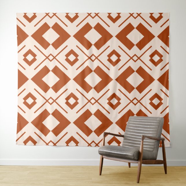Scandinavian beige and burnt orange geometric tapestry (In Situ (Horizontal))