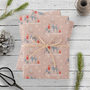 Scandinavian Beige Neutral Reindeer Tree Animal  Wrapping Paper Sheet
