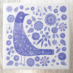Scandinavian Bird Blue and White Tile<br><div class="desc">Scandinavian folk art style blue and white bird and flower design.  Original art by Nic Squirrell.</div>