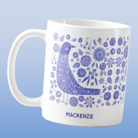 Scandinavian Bird Personalised Name Blue and White