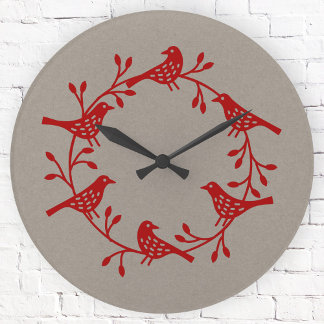 Scandinavian Bird Wreath Round Clock