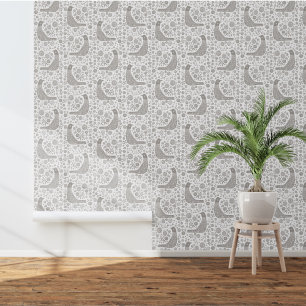 Scandinavian Birds Grey White Wallpaper