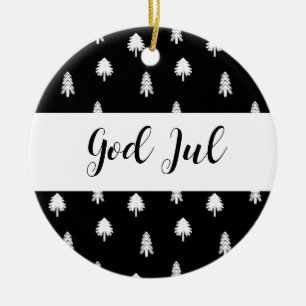 Scandinavian Black Pattern God Jul Christmas  Ceramic Tree Decoration