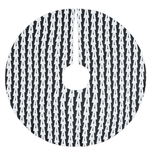 Scandinavian black white simple pine tree pattern brushed polyester tree skirt (Front)