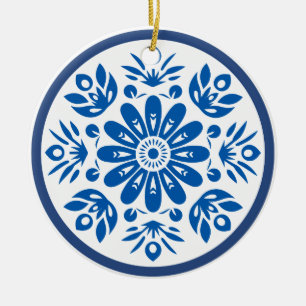 Scandinavian Blue and White Flower Ceramic Tree Decoration