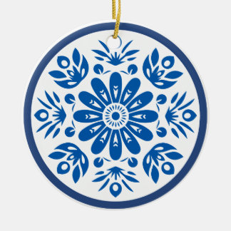 Scandinavian Blue and White Flower Ceramic Tree Decoration