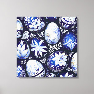 Scandinavian Blue Easter Egg Spring Floral Canvas Print