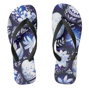 Scandinavian Blue Easter Egg Spring Floral Flip Flops