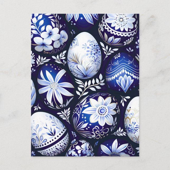 Scandinavian Blue Easter Egg Spring Floral Holiday Postcard (Front)
