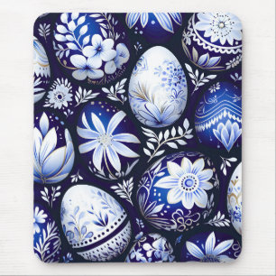 Scandinavian Blue Easter Egg Spring Floral Mouse Mat