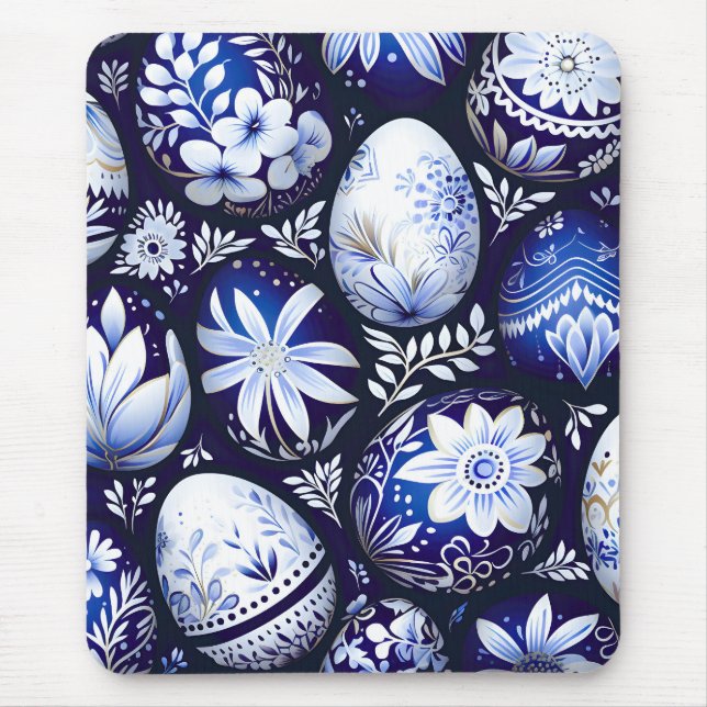 Scandinavian Blue Easter Egg Spring Floral Mouse Mat (Front)