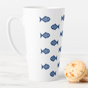 Scandinavian Blue Fish Pattern Latte Mug
